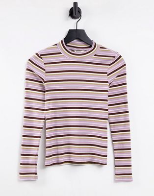 Monki cotton high neck stripe top in purple multi - MULTI