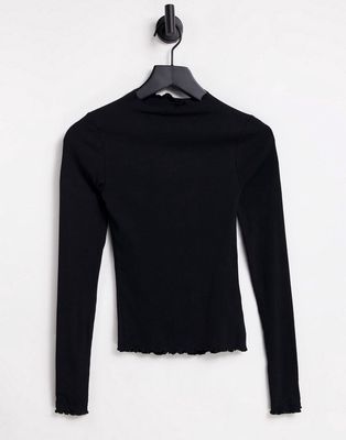Monki cotton long sleeve top in black - BLACK