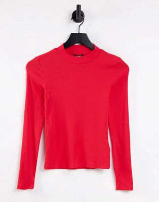 Monki cotton long sleeve top in bright red - RED
