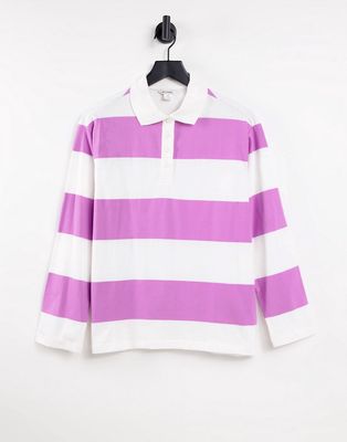Monki cotton rugby polo top in pink - PINK