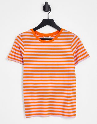 Monki cotton short sleeve t-shirt in purple and orange stripe - MULTI