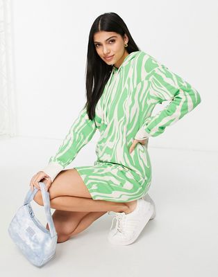Monki cotton swirl print hoodie mini dress in green - MGREEN