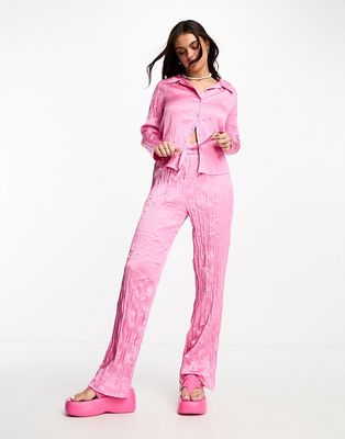 Monki crinkle pants in pink - part of a set