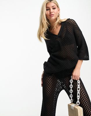 Monki crochet knitted top in black - part of a set