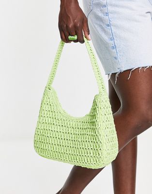 Monki crochet shoulder bag in lime green