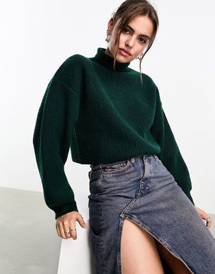 Monki cropped knitted sweater in forest green