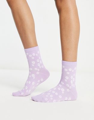Monki daisy jacquard ankle sock in lilac-Purple