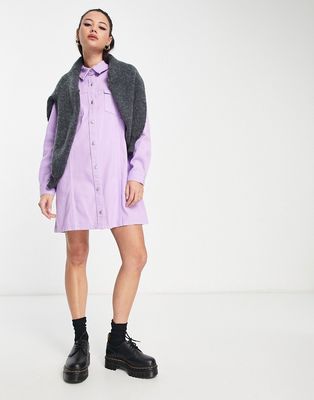 Monki denim shirt mini dress in lilac-Purple