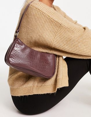 Monki faux croc 00s shoulder bag in brown