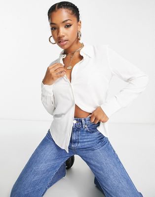 Monki fitted crepe shirt in white