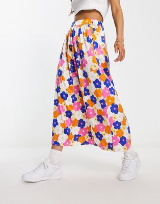 Monki floral print midi skirt in multi