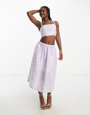 Monki floral shimmer brocade midi skirt in lilac - part of a set-Purple