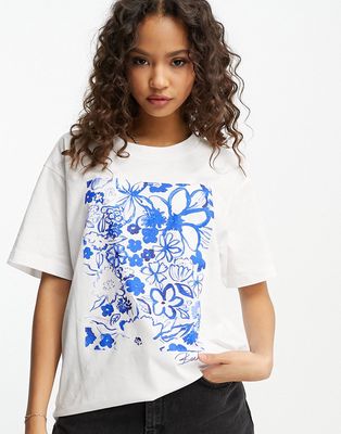 Monki flower graphic t-shirt in white