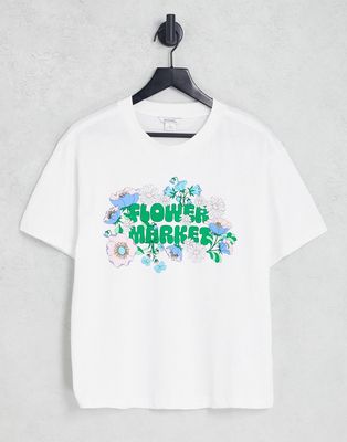 Monki flower market logo tshirt in white