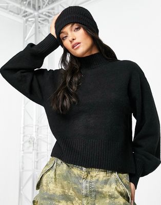 Monki high neck knit sweater in black - BLACK