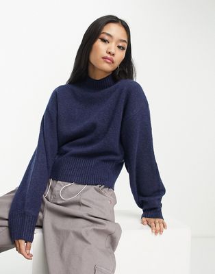 Monki high neck knit sweater in navy-Green