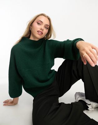 Monki high neck sweater in forest green