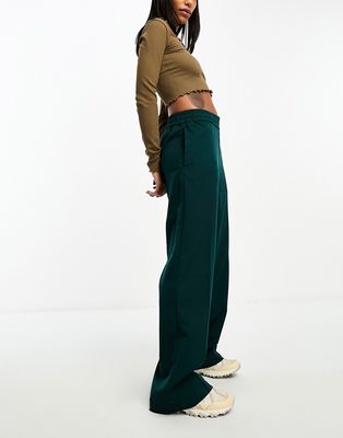 Monki high pull-on flared pants in dark green