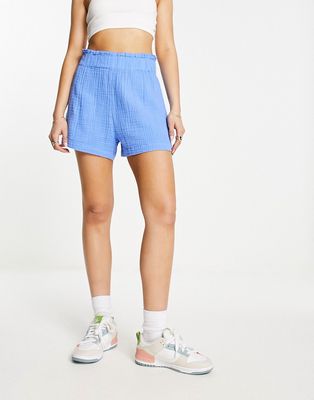 Monki high rise pull on shorts in blue
