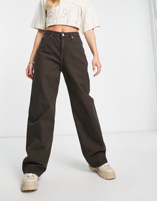 Monki high rise straight leg jeans in brown
