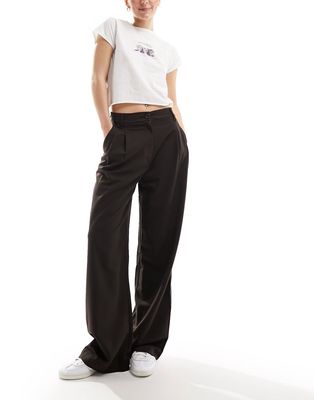 Monki high rise tailored pants in brown