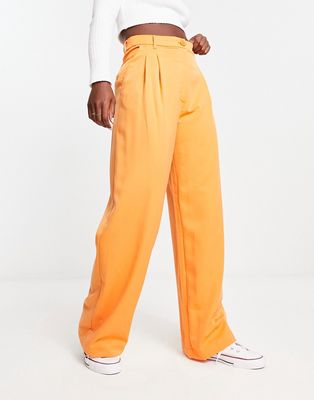 Monki high waist pleat front pants in orange
