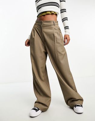 Monki high waist tailored pants in taupe-Neutral