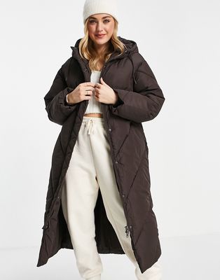 Monki hooded padded coat in brown - BROWN