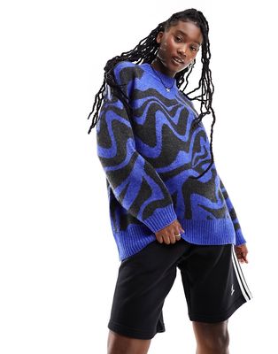 Monki jacquard knit sweater in blue big swirl pattern