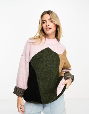 Monki jacquard knitted sweater in abstract print-Multi