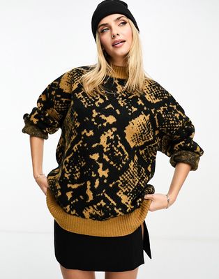 Monki jacquard knitted sweater in brown snake print