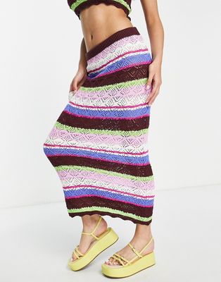 Monki knit crochet midi skirt in multi stripe - part of a set
