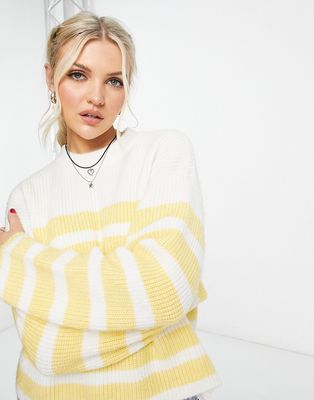 Monki knit sweater in yellow and off white stripe