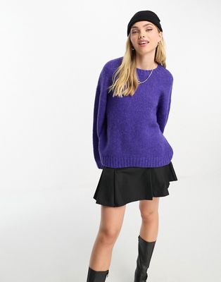 Monki knitted round neck sweater in bright purple