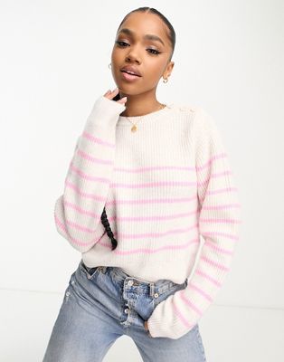 Monki knitted sweater in off white and pink-Multi