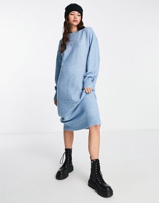 Monki knitted sweater midi dress in light blue