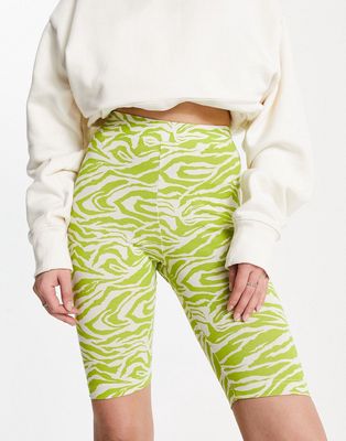Monki legging shorts in lime zebra - part of a set-Green