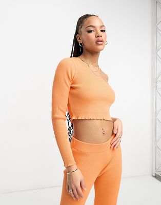 Monki lettuce hem one shoulder top in orange - part of a set