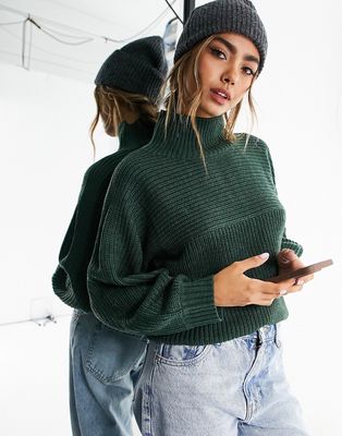 Monki Libby high neck sweater in forest green knit