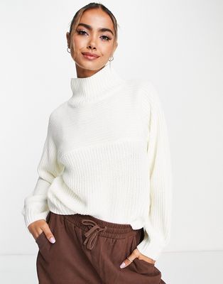 Monki Libby high neck sweater in off white knit