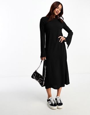 Monki long sleeve maxi dress with trumpet sleeves in black
