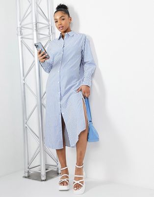 Monki long sleeve midi dress in blue stripe
