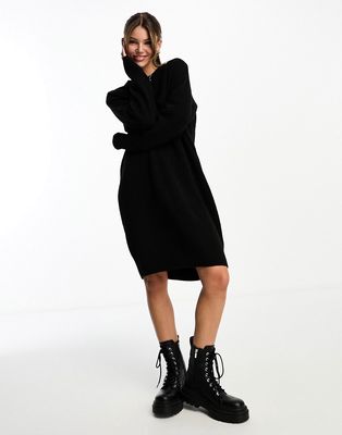 Monki long sleeve oversized knitted sweater dress in black