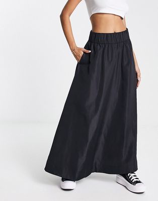 Monki maxi skirt in black taffeta