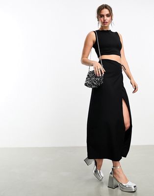Monki maxi skirt with thigh split in black