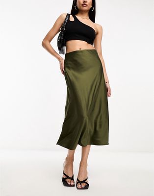 Monki midi skirt in khaki-Green