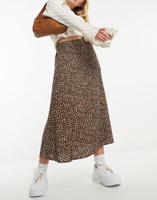 Monki midi skirt in leopard leoheart print-Multi
