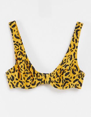 Monki Minelli mix and match underwired bikini top in leopard print - MULTI