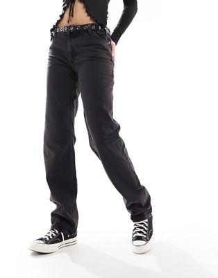 Monki Monokomi mid rise straight leg jeans in washed black