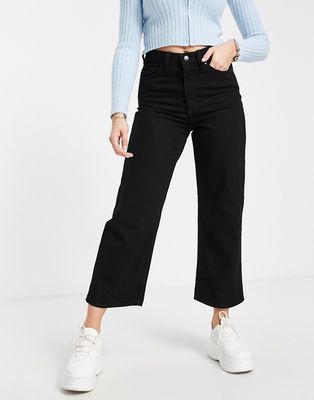 Monki Mozik cotton wide leg cropped jeans in vintage black - BLACK